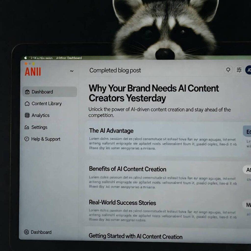 2:14 a.m. blurry phone pic of AI dashboard with half-written blog post.