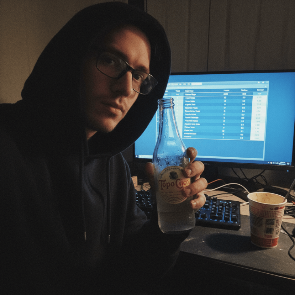 Yellow sticky note with "DO NOT CLICK suspicious.exe" and a coffee ring.