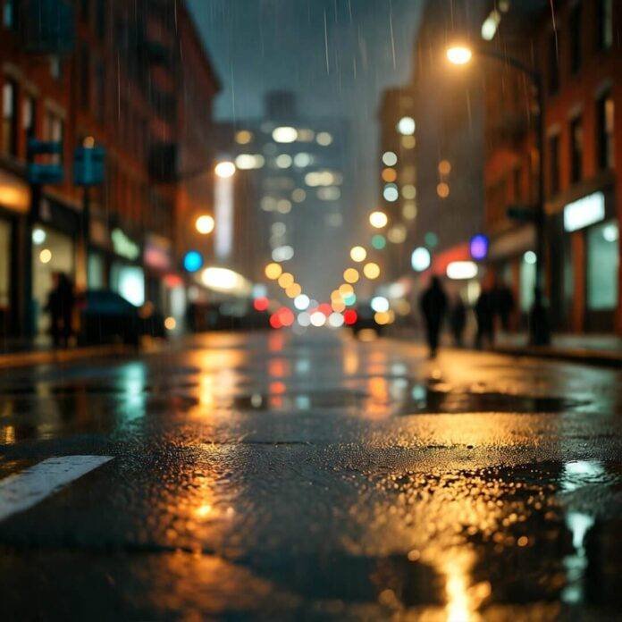 Rainy Brooklyn street at night, glowing tech haze, half-thrilled, half-wary vibe. Rainy Brooklyn street at night, glowing tech haze, half-thrilled, half-wary vibe.