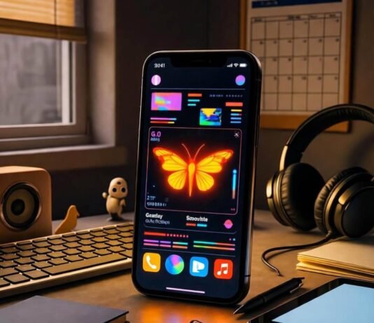 Top Smartphones to Look Out for in 2025: A Comprehensive Review Retro-futuristic cluttered Seattle desk, glowing glitchy phone, firefly vibes, 2 AM tech obsession.