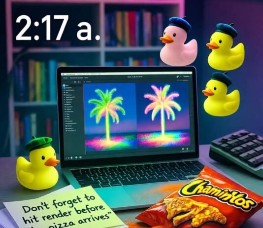 AI Video Editing: The Best Tools to Take Your Content to the Next Level Chaotic desk at 2:17 a.m. with laptop, Cheetos, and floating rubber ducks.
