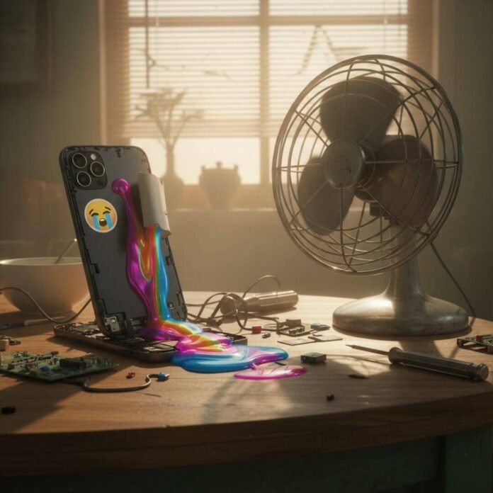 Cluttered desk, jury-rigged monitor, burrito, "budget beast mode."