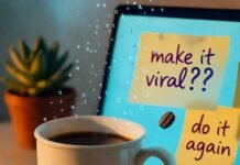 Unlock the Power of AI Content Creators to Boost Your Business Half-empty coffee mug with lipstick smudge, laptop glowing on "make it viral??" Post-its.