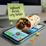 Tech Support Jobs in 2025: What You Need to Know to Start Your Career Cracked phone under half-eaten burrito with "reboot first, cry later" note and laughing emojis.