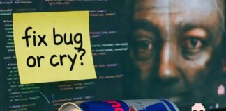 Web Developer Jobs in 2025: Your Guide to Breaking into the Industry Red Bull can on stained laptop with "fix bug or cry?" note and pixel ghost.